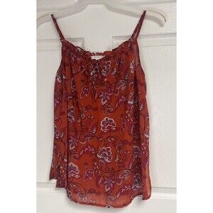 Beach Lunch Lounge Orange Tank Top Floral Small Beach Semi Sheer S Summer